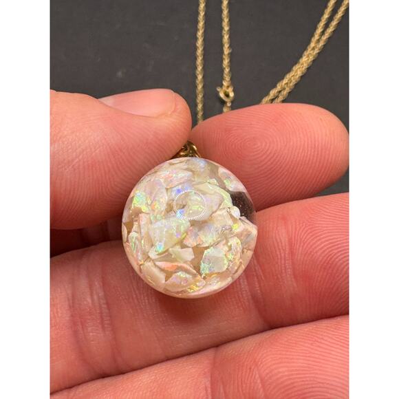 SOLID 14k Yellow Gold Filled Floating Opal Chip Pendant w/ 1/20 12K Necklace - Picture 9 of 16